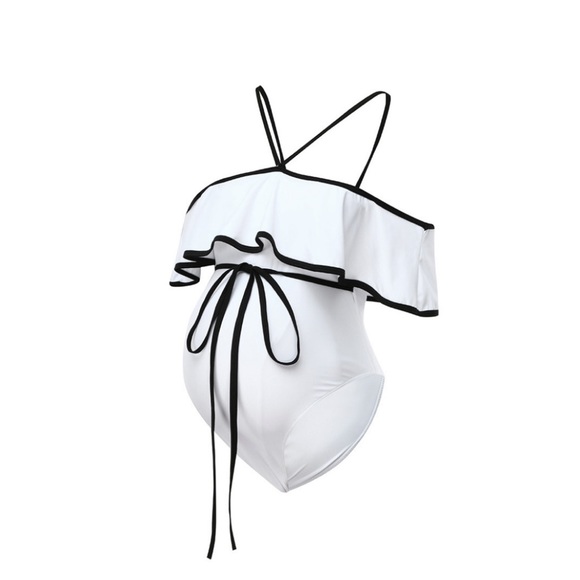 ✨SOLD✨ White Off Shoulder Maternity Bathing Suit - Picture 4 of 5
